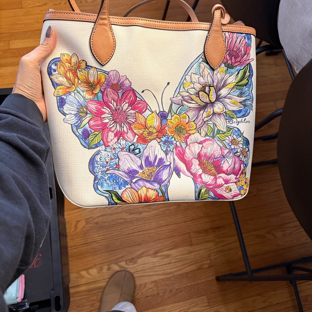 Brighton White Tote with Floral Butterfly Design